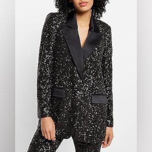 Express Sequin Peak Lapel Boyfriend Tuxedo Blazer